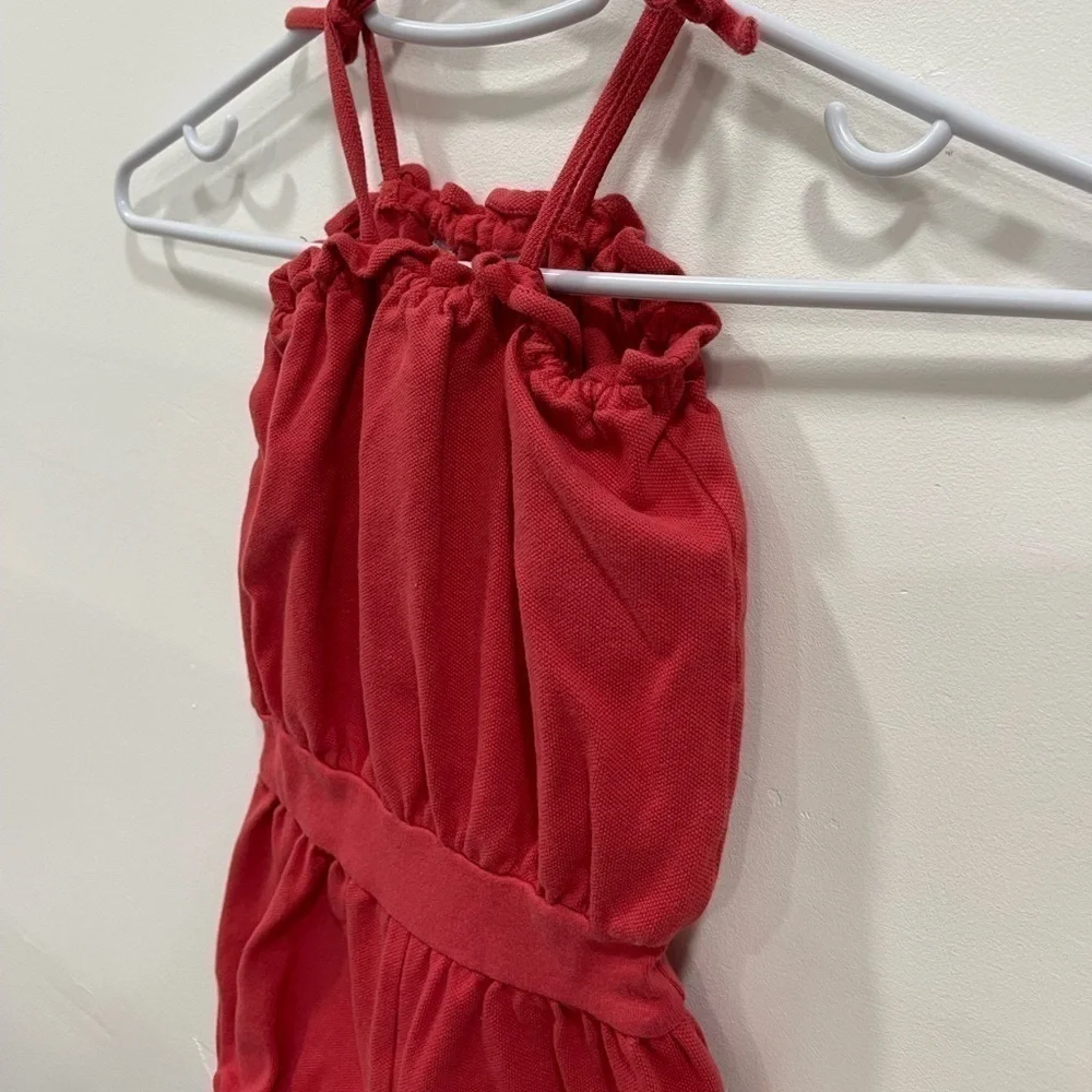 Ralph Lauren Ruffle Trim Tie-Sleeve Romper Onesie Red Cotton 12 month